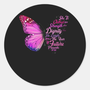 Christian Bible Verse Proverbs 31 25 Butterfly Hon Runt Klistermärke