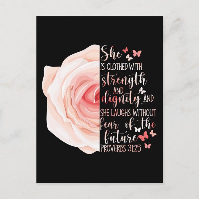 Christian Bible Verse Proverbs 31:25 Ro Flower Helg Vykort (Framsida)