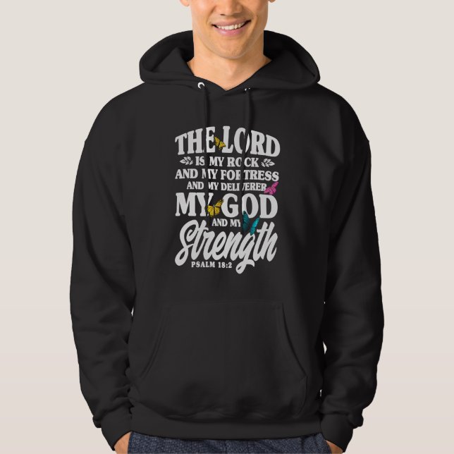 Christian Bible Verse Psalm 182 Flower Butterfly   Hoodie (Framsida)