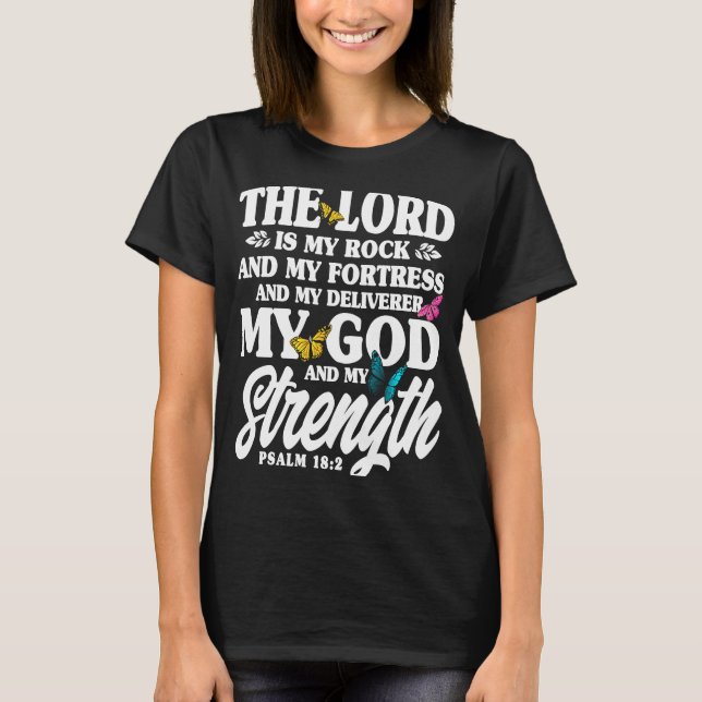 Christian Bible Verse Psalm 182 Flower Butterfly T Shirt (Framsida)