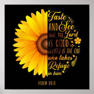 Christian Bible Verse Psalm 34:8 Solrosblomma Poster
