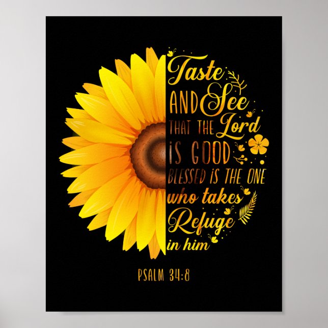 Christian Bible Verse Psalm 34:8 Solrosblomma Poster (Framsidan)