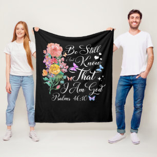 Christian Bible Verse Psalm 46:10 Flower Butterfly Fleecefilt