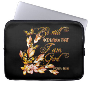 Christian Bible Verse Psalm 46:10 Flower Butterfly Laptop Fodral