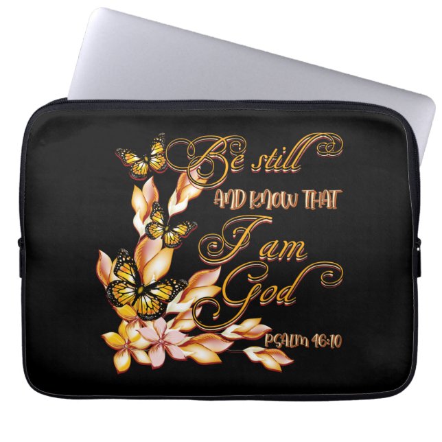 Christian Bible Verse Psalm 46:10 Flower Butterfly Laptop Fodral (Framsidan)