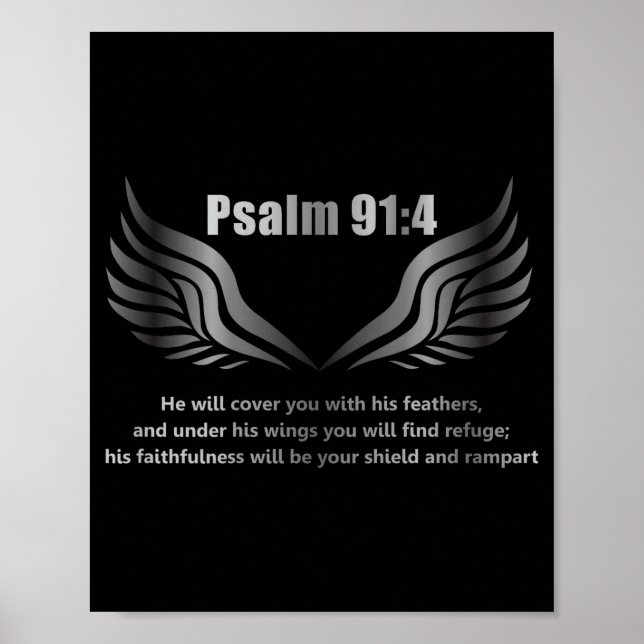 Christian Bible Verse Quote Psalm 91 4 Design On T Poster (Framsidan)