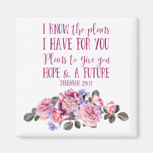 Christian Bible Verse Rosa Watercolor Blommigt Magnet