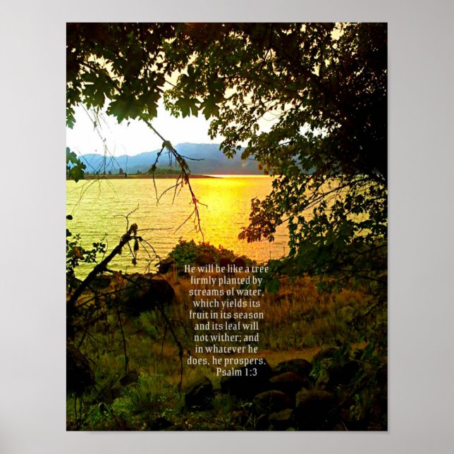 Christian Bible Verse Sjö Landscape Creationart Poster (Framsidan)