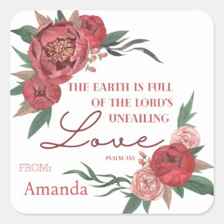 Christian Bible Verse Sticker Watercolor Blommigt Fyrkantigt Klistermärke