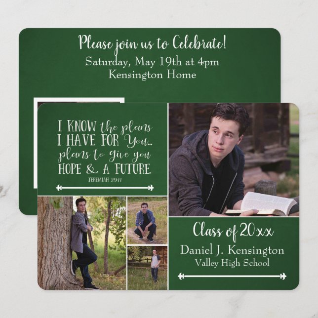 Christian Bible Verse Studenten Photo Collage Gre Inbjudningar (Fram/baksida)