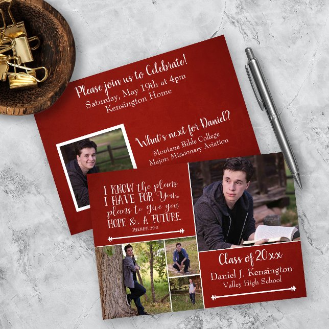 Christian Bible Verse Studenten Photo Collage Red Inbjudningar (Skapare uppladdad)