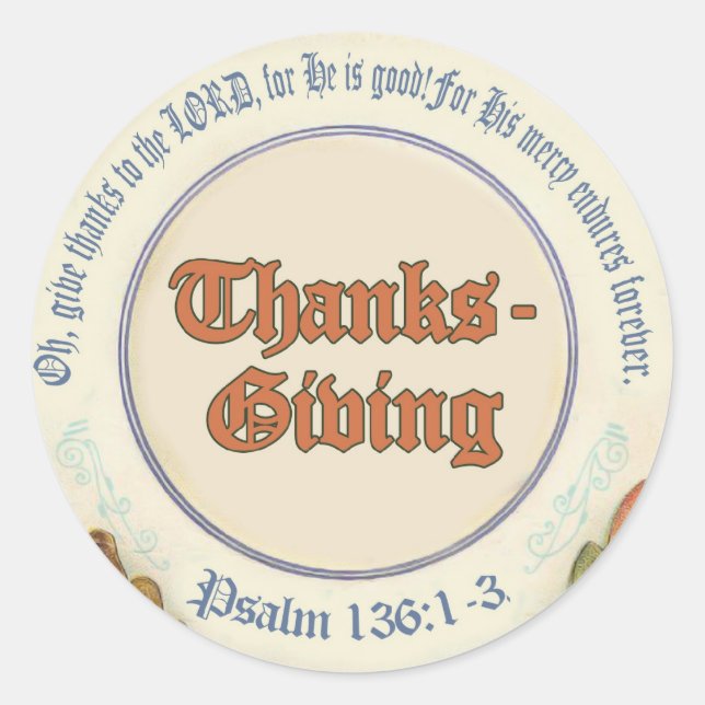 Christian Bible Verse Thanksgiving Runt Klistermärke (Framsida)