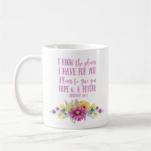 Christian Bible Verse Typography Blommigt Kaffemugg