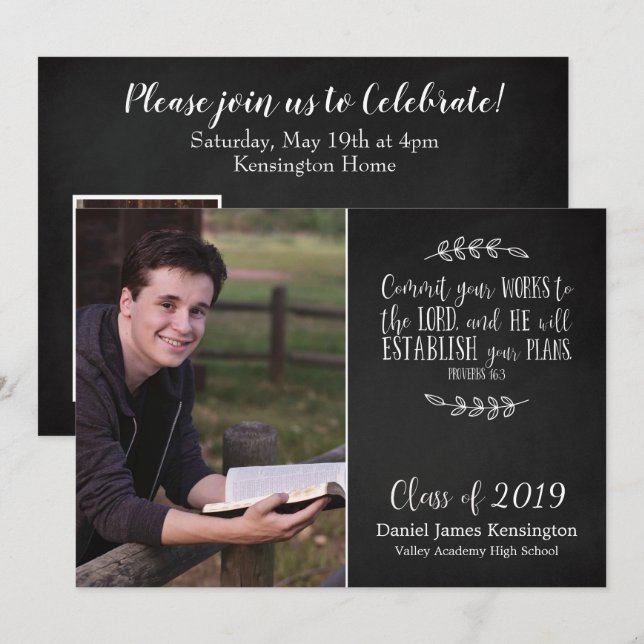 Christian Bible Verse Typography Studenten Photo Inbjudningar (Fram/baksida)