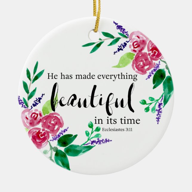 Christian Bible Verse Watercolor Flowers Bevackra Julgransprydnad Keramik (Framsidan)