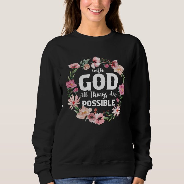 Christian Bible Verse With God All Things Are Poss T Shirt (Framsida)