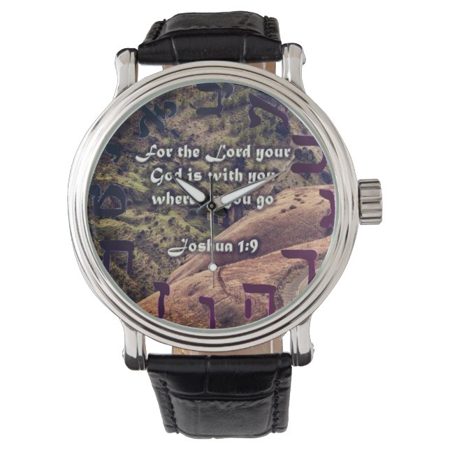 Christian Bible Watch Joshua 1:9 Hebrew Jesus Armbandsur (Framsida)