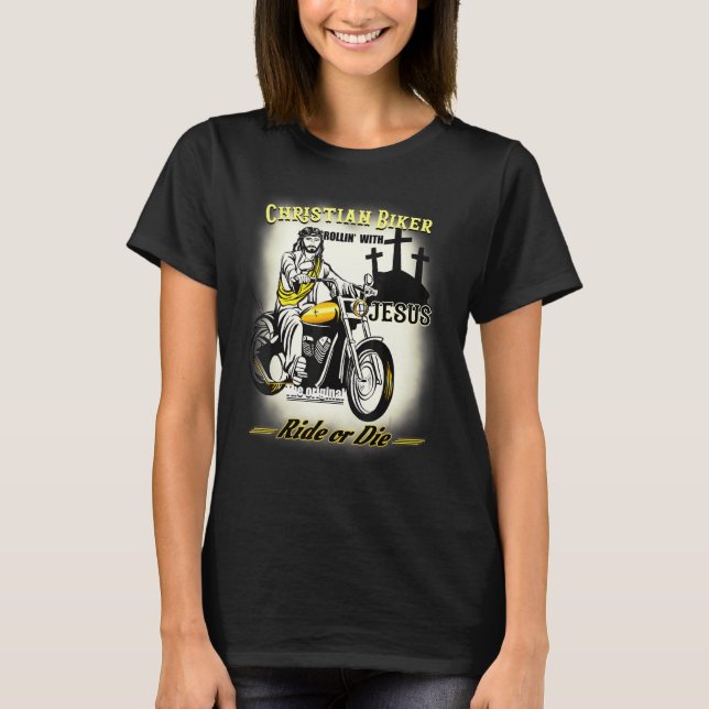 Christian Biker I Ride Jesus Tävla Motorcle Rid T Shirt (Framsida)