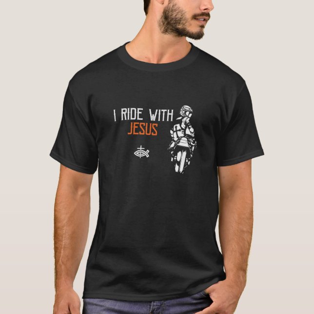 Christian Biker - jag rider med Jesus - motorcykel T Shirt (Framsida)
