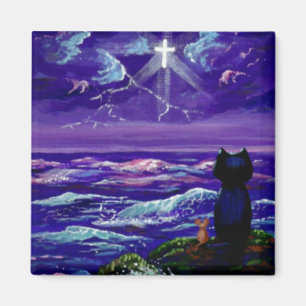 Christian Black Cat Mouse Kor Creationarts Magnet