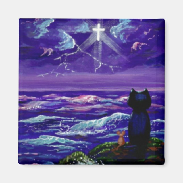 Christian Black Cat Mouse Kor Creationarts Magnet (Framsidan)