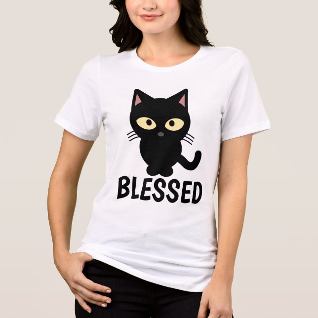 Christian Black cat T-shirts, BLESSED T Shirt (Framsida)