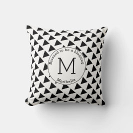 Christian Black White Triangles Monogram BLESSED Kudde