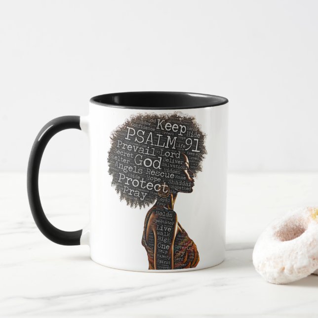 Christian Black Woman Natural Hair Psalm 91 Prayer Mugg (Med munk)