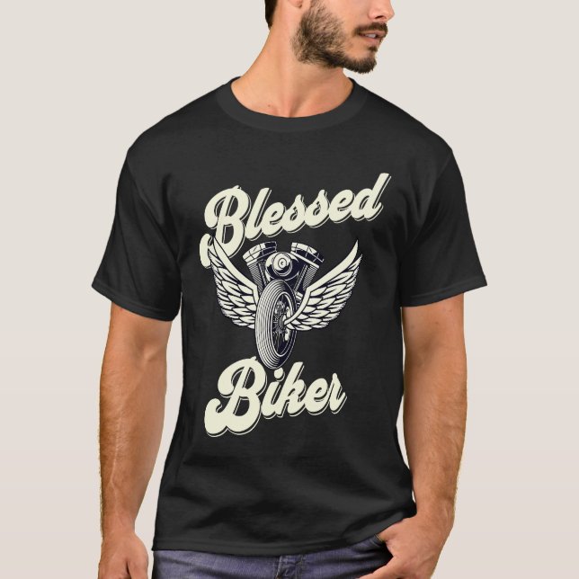 Christian BLESSED BIKER Motorcykel T Shirt (Framsida)