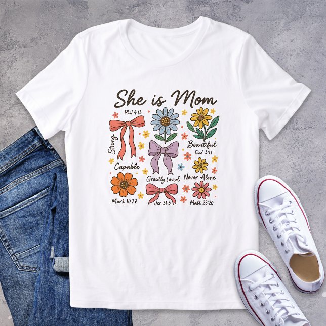 Christian Blommigt hon är Mamma Coquette Bows T Shirt (Skapare uppladdad)