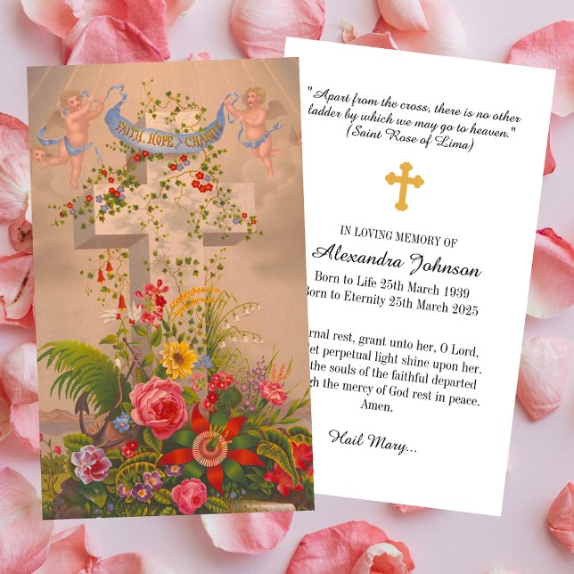 Christian Blommigt Kor Memorial Funeral Sympathy Visitkort (Religious Christian Catholic Floral Cross Loving Memory Memorial Loss Funeral Prayer Sympathy Card)