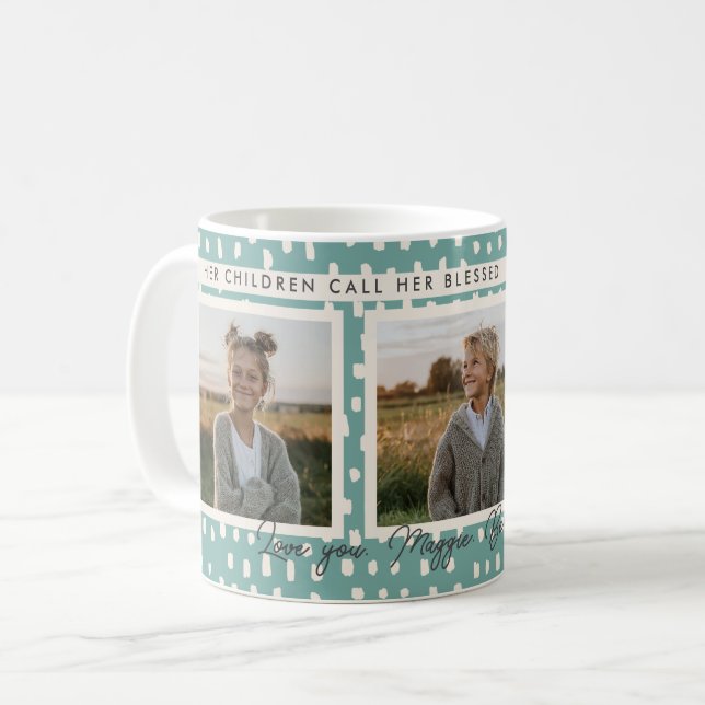 Christian Blsed Mamma Photo Collage Keepsaké Grönt Kaffemugg (Framsida vänster)