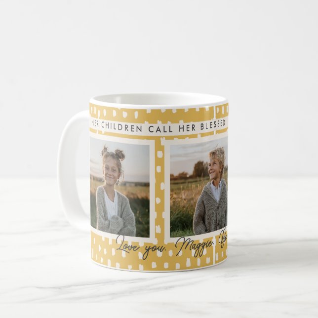 Christian Blsed Mamma Photo Keepsaké Verse Gult Kaffemugg (Framsida vänster)