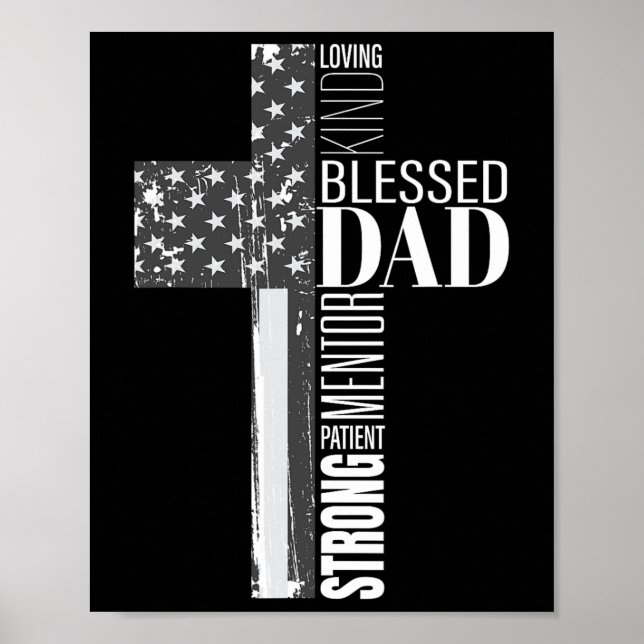 Christian Blsed Pappa American Flagga Religiösa Fa Poster (Framsidan)