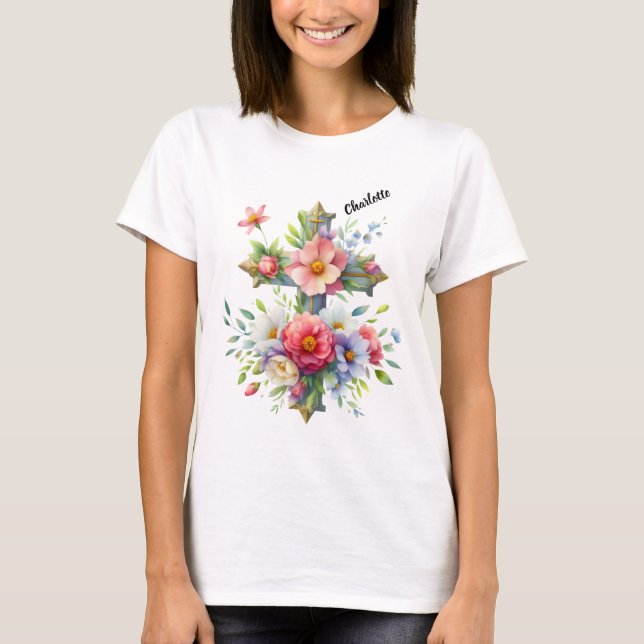 Christian Blue Kor av Blossoming Flowers T Shirt (Framsida)