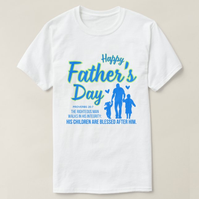 Christian Blue Lycklig Fars dag Proverbs 20:7 T Shirt (Design framsida)