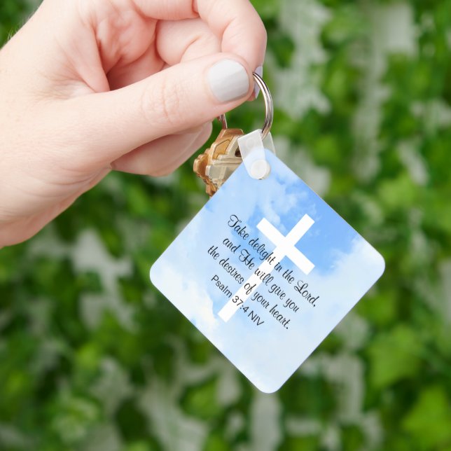 Christian Blue och White Bible Verse Success Nyckelring (Hand)