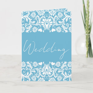 Christian Blue & White Damask Photo Bröllop Inbjudan
