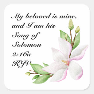Christian Bröllop Sticker - Watercolor Magnolias Fyrkantigt Klistermärke