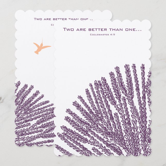 Christian bröllopsinbjudan Hummigbird Plum Coral Inbjudningar (Fram/baksida)