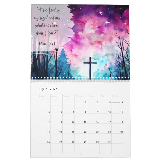 Christian Calendar Bible Scripture för kristna Kalender (Jul 2026)