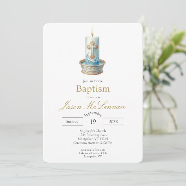 Christian Candle baptism Invitation Inbjudningar (Stående Fram)