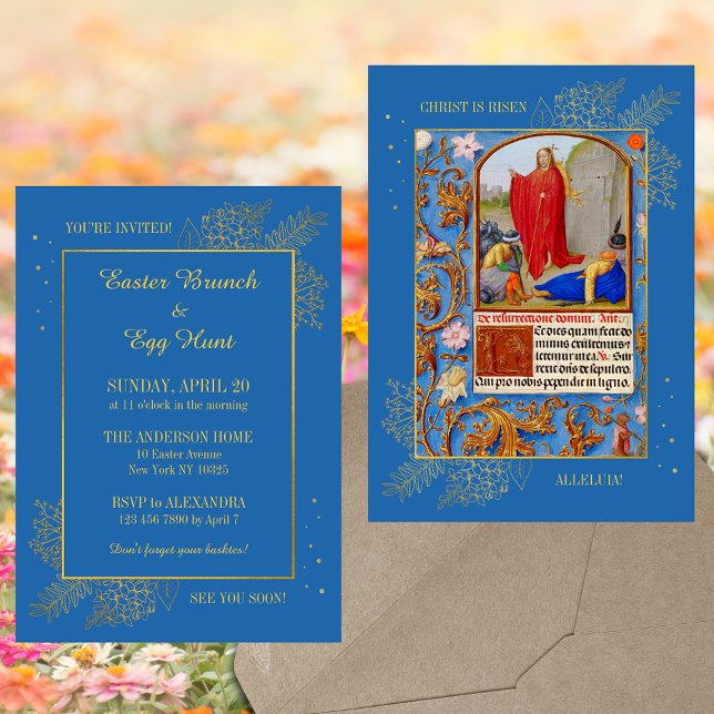 Christian Catholical Medieval Påsk Brunch Egg Hunt Inbjudningar (Religious Christian Catholic Medieval Manuscript Resurrection Easter Brunch Egg Hunt Invitation)