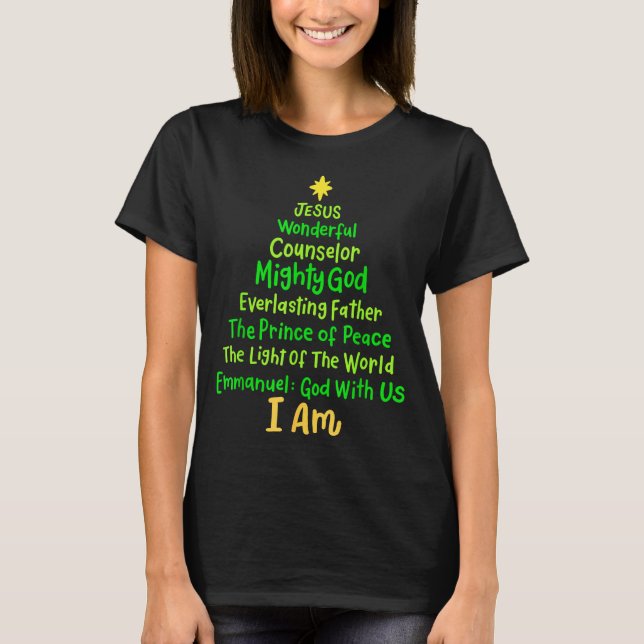 Christian Christmas Jesus Bible Names Xmas Tree Sh T Shirt (Framsida)