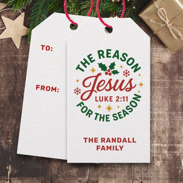 Christian Christmas Jesus is the Reason for Season Presentetikett (Customize with your family name or verse 💫
)