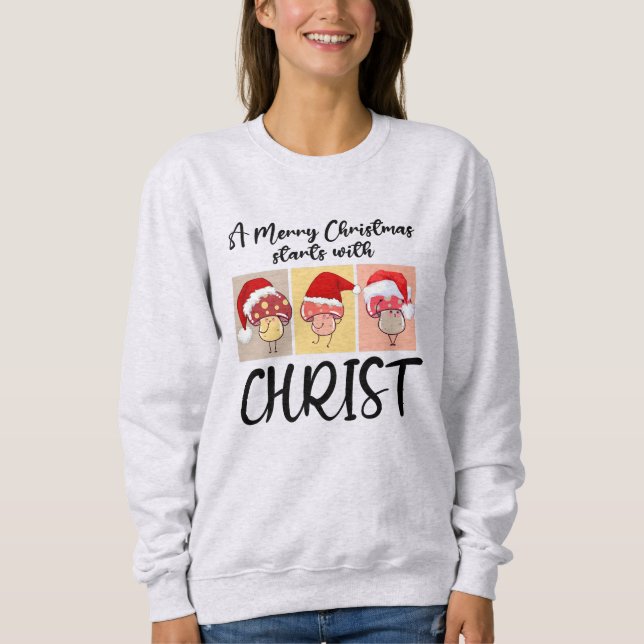 Christian CHRISTMAS MUSHROOMS börjar med Kristus T Shirt (Framsida)