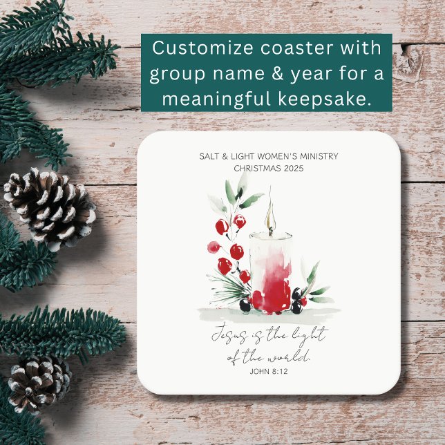 Christian Christmas Scripture Stylish Custom Event Underlägg Papper Kvadrat (Meaningful décor for tables and takeaways. Jesus is the light of the world John 8:12.)