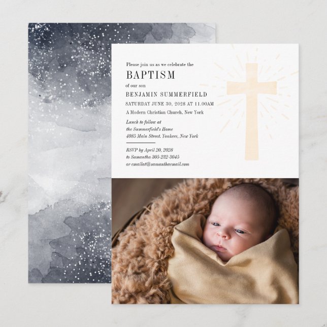 Christian Church Baptism Baby Photo Religiösa Inbjudningar (Fram/baksida)