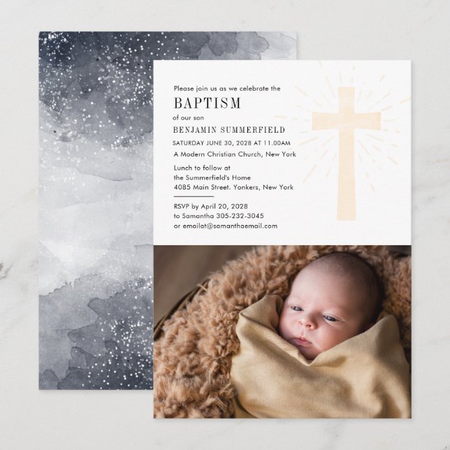 Christian Church Baptism Baby Photo Religiösa Invi Inbjudningar (Fram/baksida)