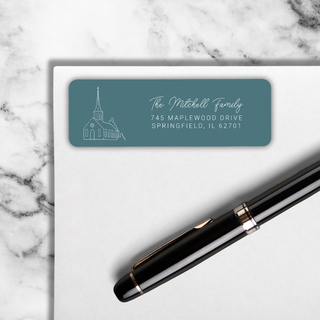 Christian Church Line Art Minimal Snyggt Grönt Returadress Etikett (Skapare uppladdad)